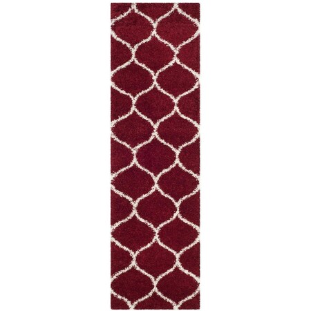 Safavieh 2 ft. 3 in. x 14 ft. Hudson Shag Power Loomed Runner Area Rug; Red & Ivory SGH280R-214